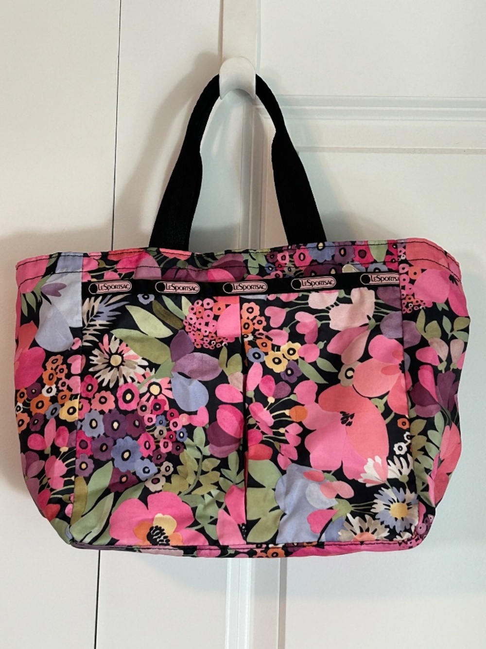 leSportsac floral pink blue green nylon tote bag shoulder bag colorful